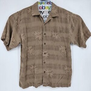 Tommy Bahama Shirt Mens Large Silk Palm Trees Hawaiian Button Up Jacquard‎ Broen